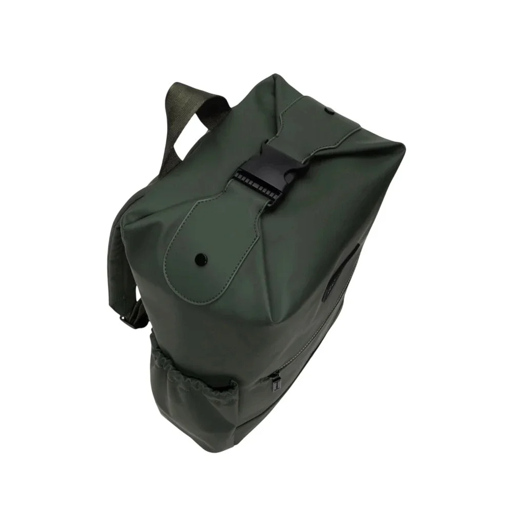 Hunter Top Clip Buckle Backpack Olive Green Water Resistant‎ Rubber Commuter Bag